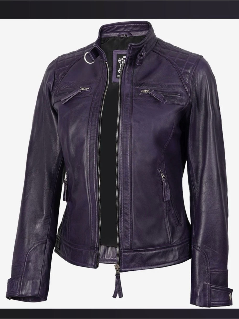 Women's Purple Genuine Leather Moto Jacket Size Medium